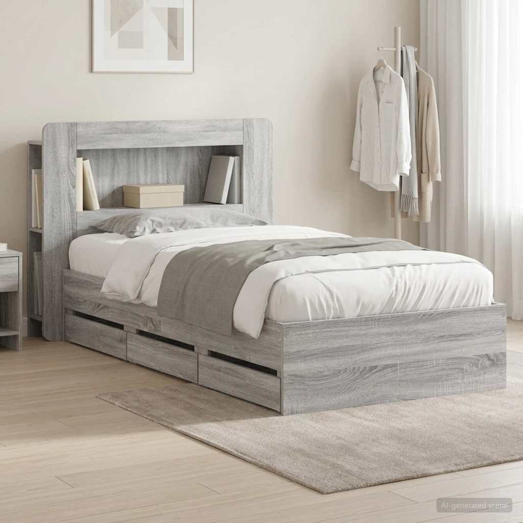 vidaXL Estructura de cama con almacenamiento y cabecero Sonoma gris