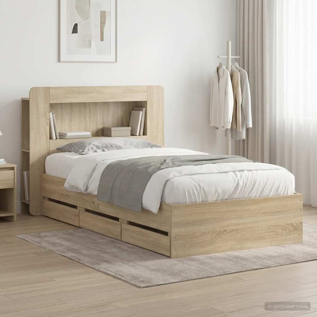 vidaXL Estructura de cama con almacenamiento y cabecero Roble Sonoma