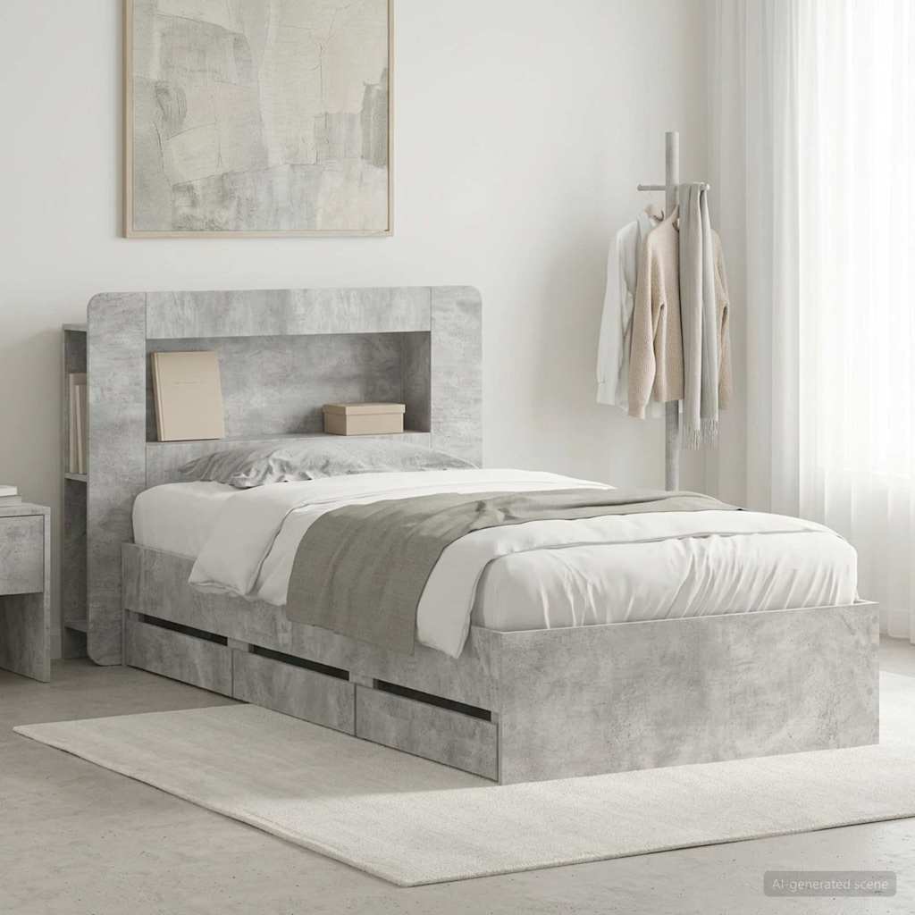 vidaXL Estructura de cama con almacenamiento y cabecero Gris Hormigón