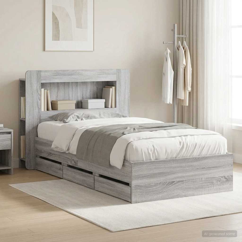vidaXL Estructura de cama con almacenamiento y cabecero Sonoma gris