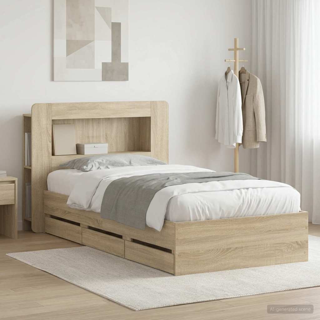 vidaXL Estructura de cama con almacenamiento y cabecero Roble Sonoma