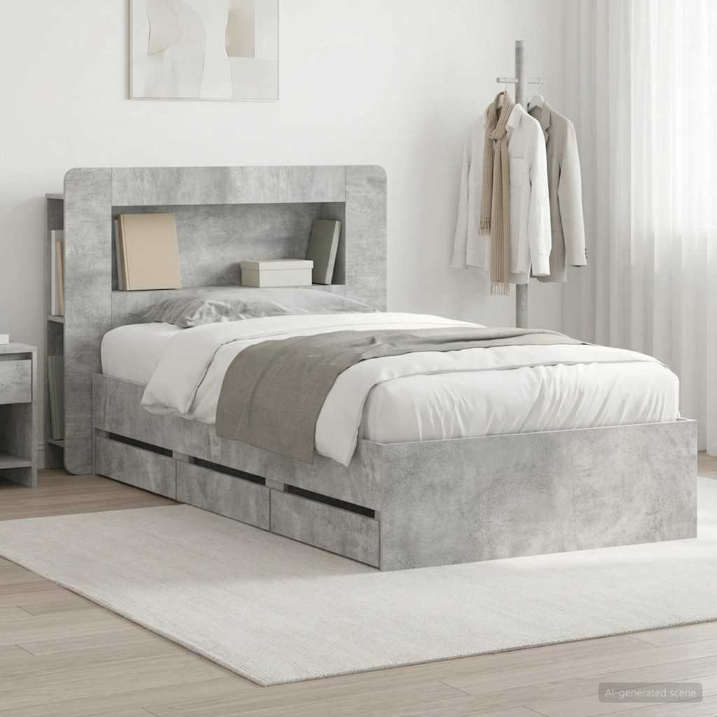 vidaXL Estructura de cama con almacenamiento y cabecero Gris Hormigón
