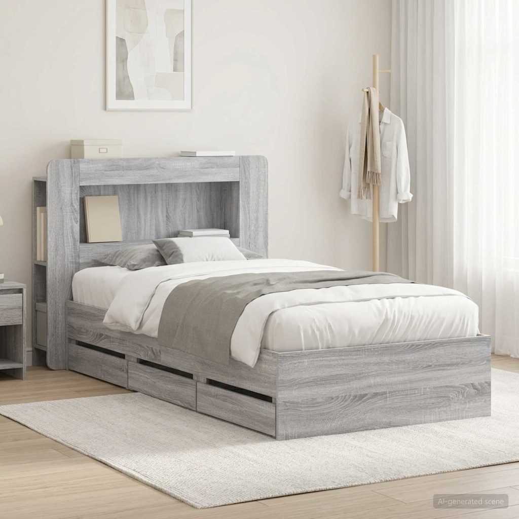 vidaXL Estructura de cama con almacenamiento y cabecero Sonoma gris