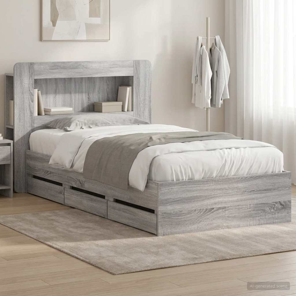 vidaXL Estructura de cama con almacenamiento y cabecero Sonoma gris