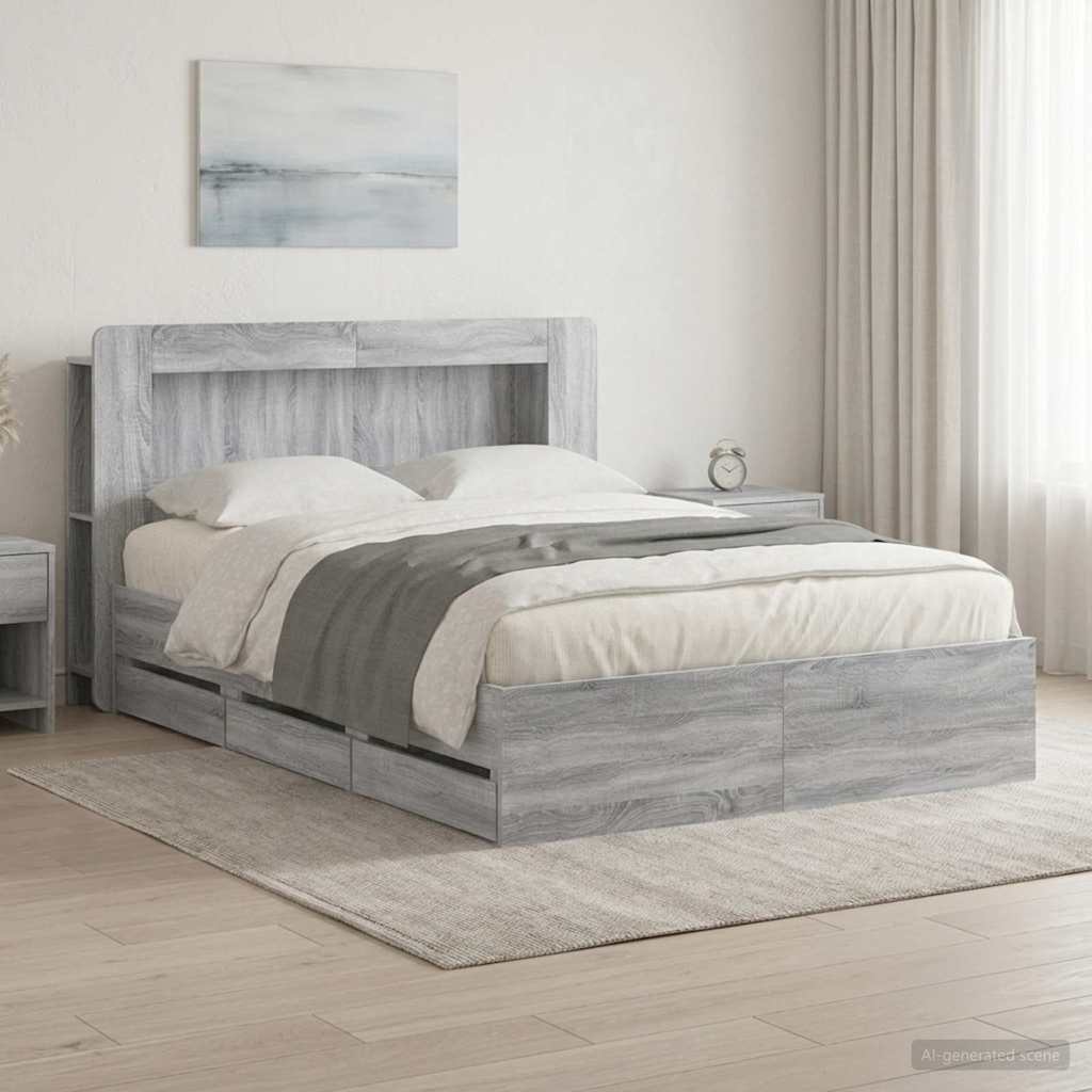 vidaXL Estructura de cama con almacenamiento y cabecero Sonoma gris