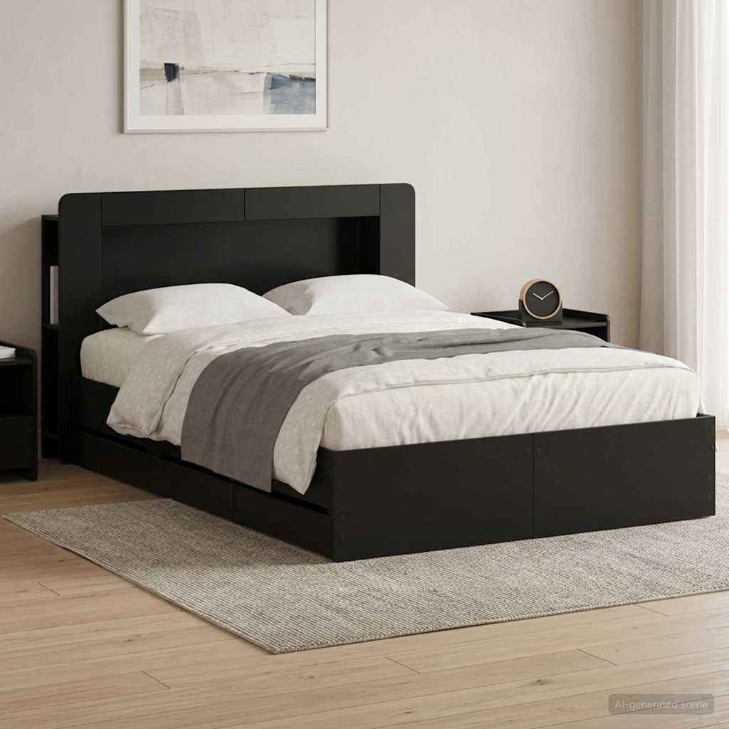 vidaXL Estructura de cama con almacenamiento y cabecero Negro