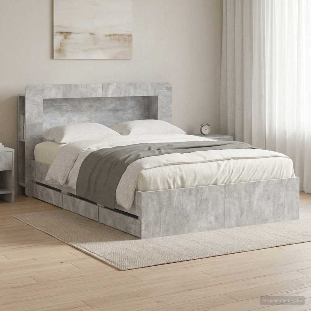 vidaXL Estructura de cama con almacenamiento y cabecero Gris Hormigón