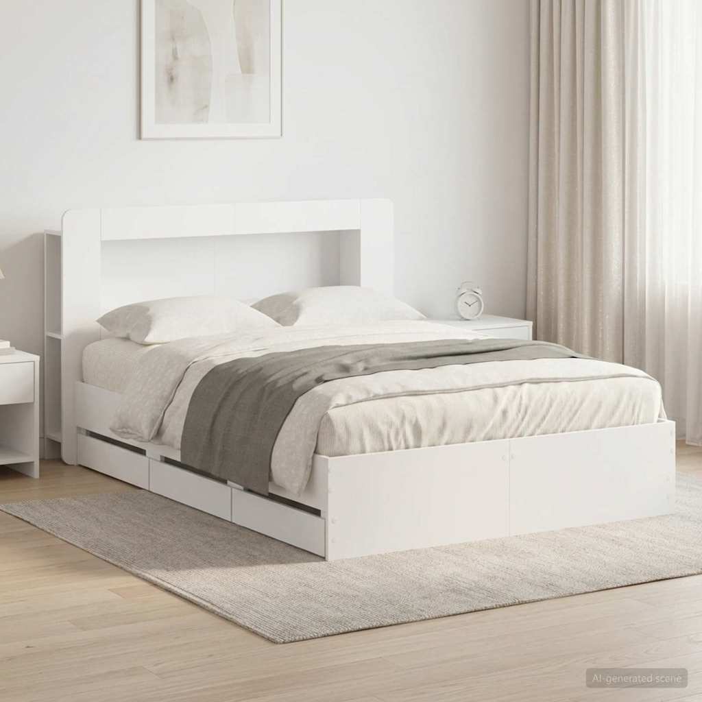 vidaXL Estructura de cama con almacenamiento y cabecero Blanco