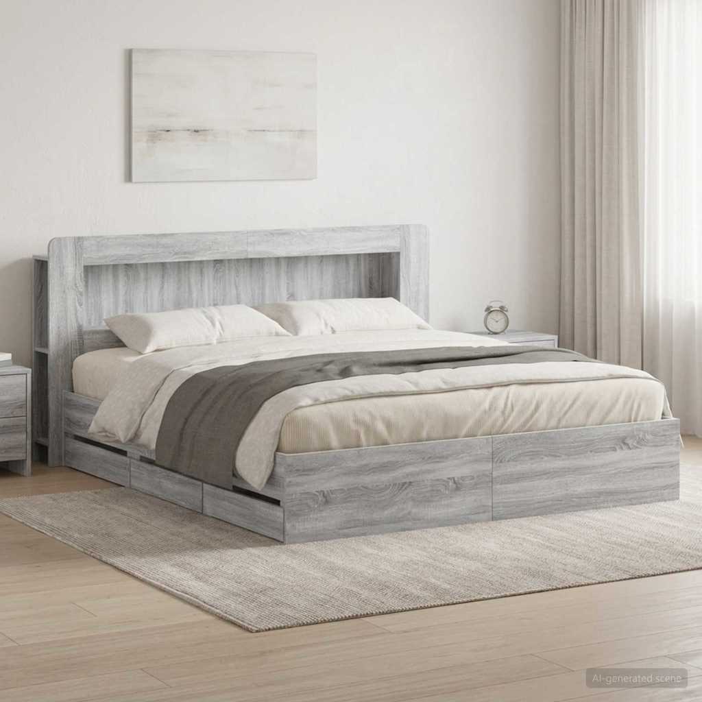 vidaXL Estructura de cama con almacenamiento y cabecero Sonoma gris