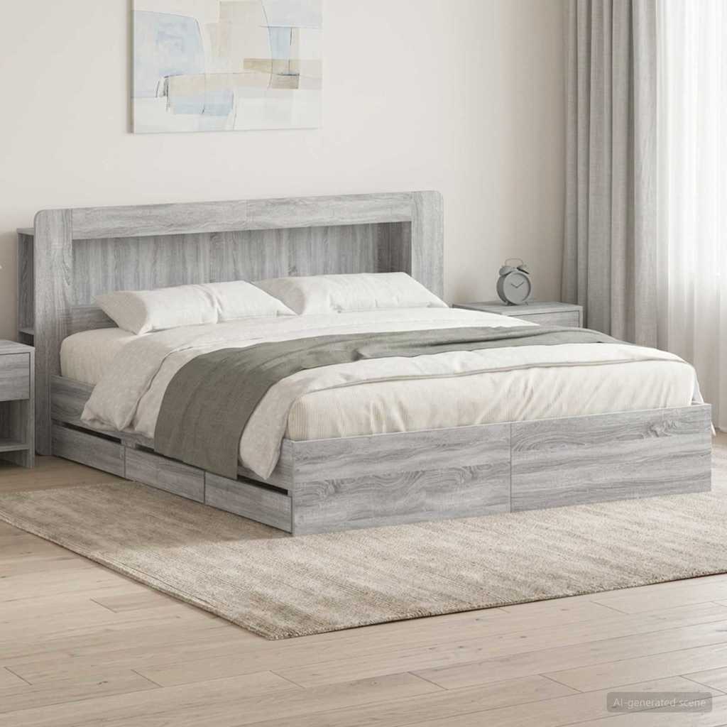 vidaXL Estructura de cama con almacenamiento y cabecero Sonoma gris