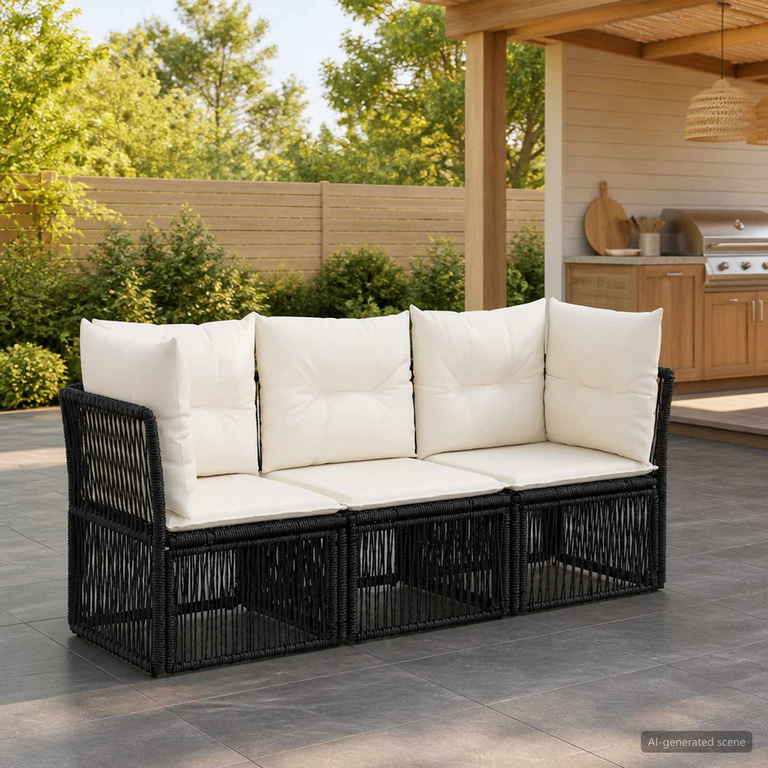 vidaXL Conjunto de sofás de jardín 3 uds. Negro ratán sintético