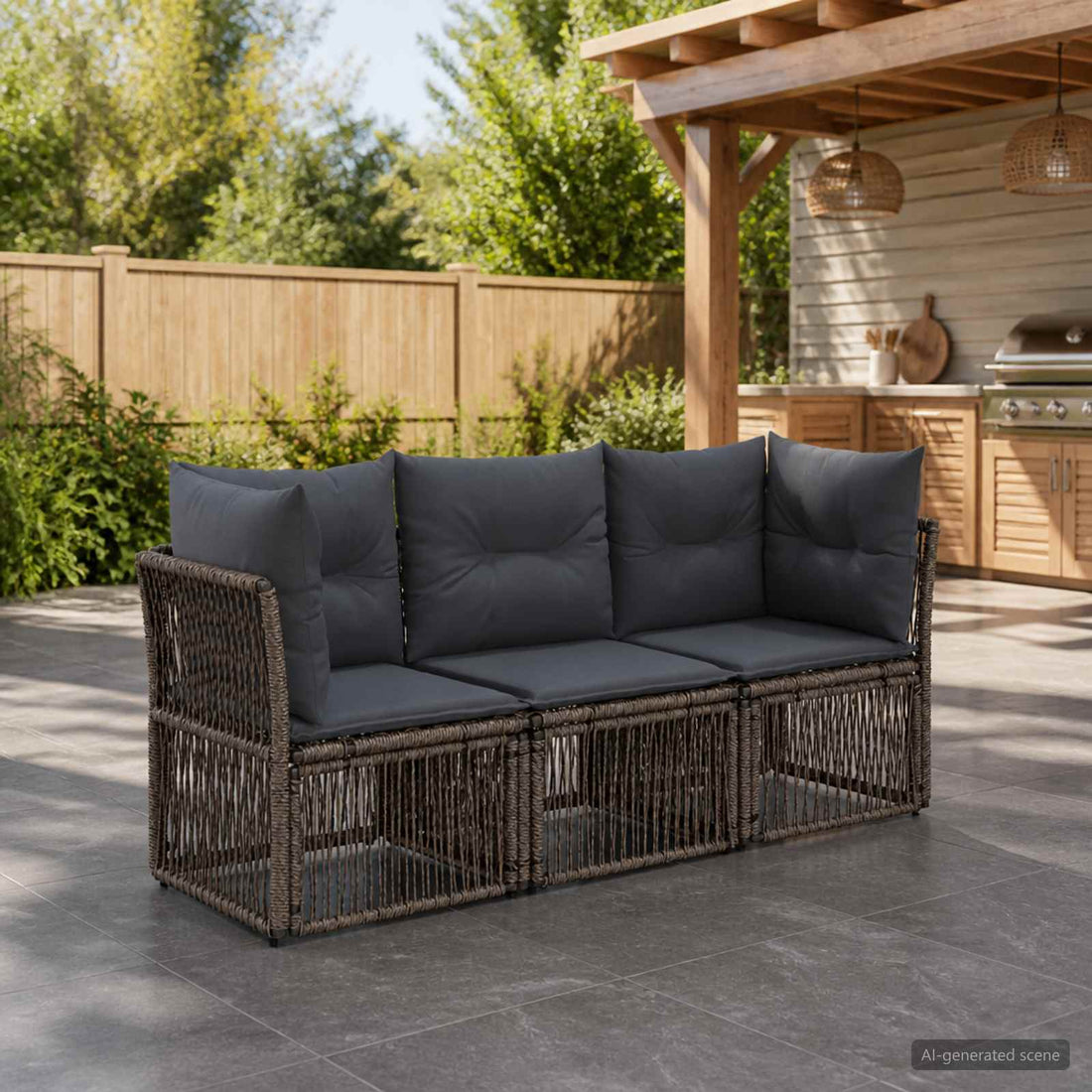 vidaXL Conjunto de sofás de jardín 3 uds. Gris ratán sintético