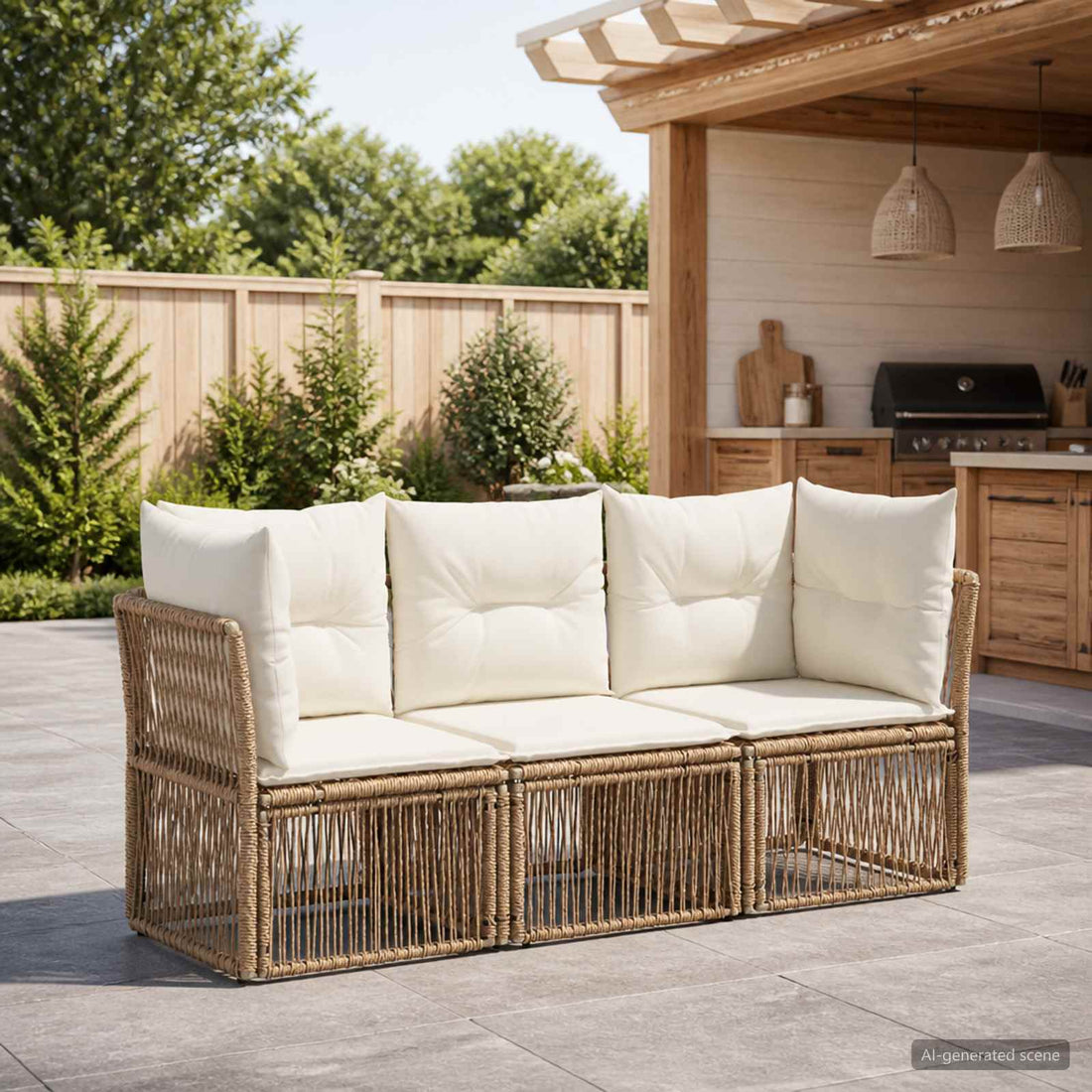 vidaXL Conjunto de sofás de jardín 3 uds. Beige ratán sintético