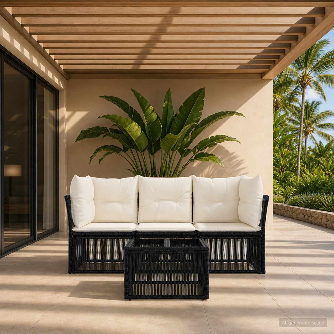 vidaXL Conjunto de sofás de jardín 4 uds. Negro ratán sintético