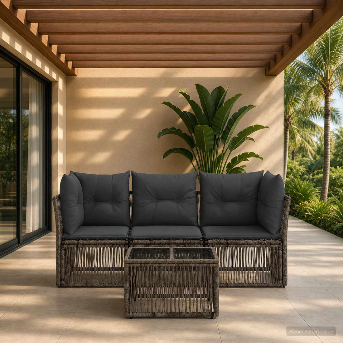 vidaXL Conjunto de sofás de jardín 4 uds. Gris ratán sintético
