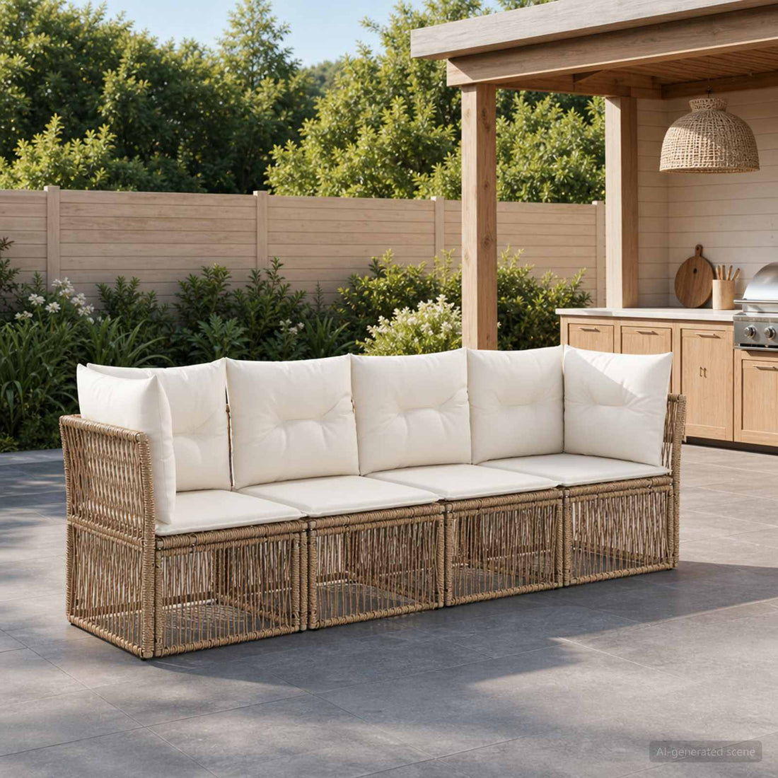 vidaXL Conjunto de sofás de jardín 4 uds. Beige ratán sintético