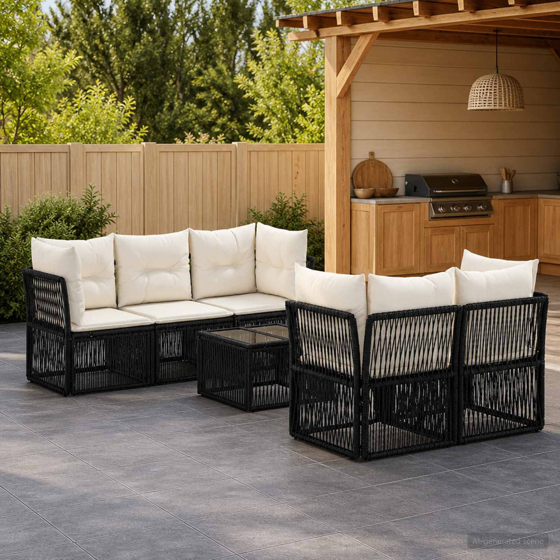 vidaXL Conjunto de sofás de jardín 6 uds. Negro ratán sintético