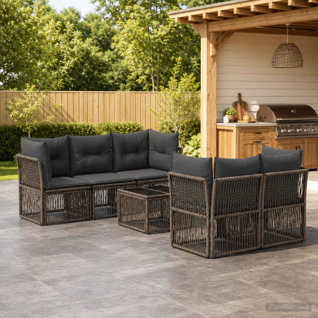 vidaXL Conjunto de sofás de jardín 6 uds. Gris ratán sintético