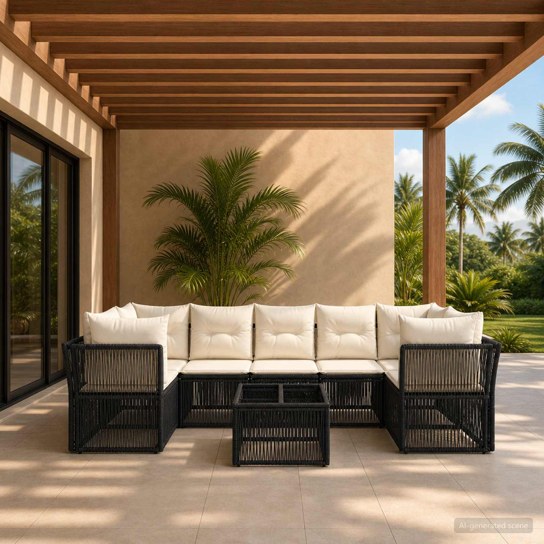 vidaXL Conjunto de sofás de jardín 8 uds. Negro ratán sintético