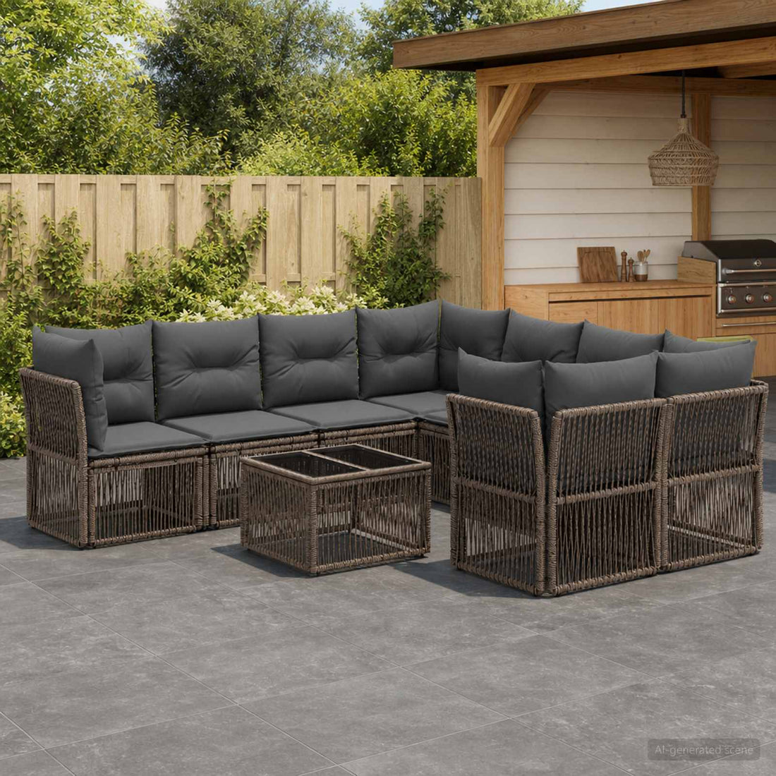 vidaXL Conjunto de sofás de jardín 9 uds. Gris ratán sintético