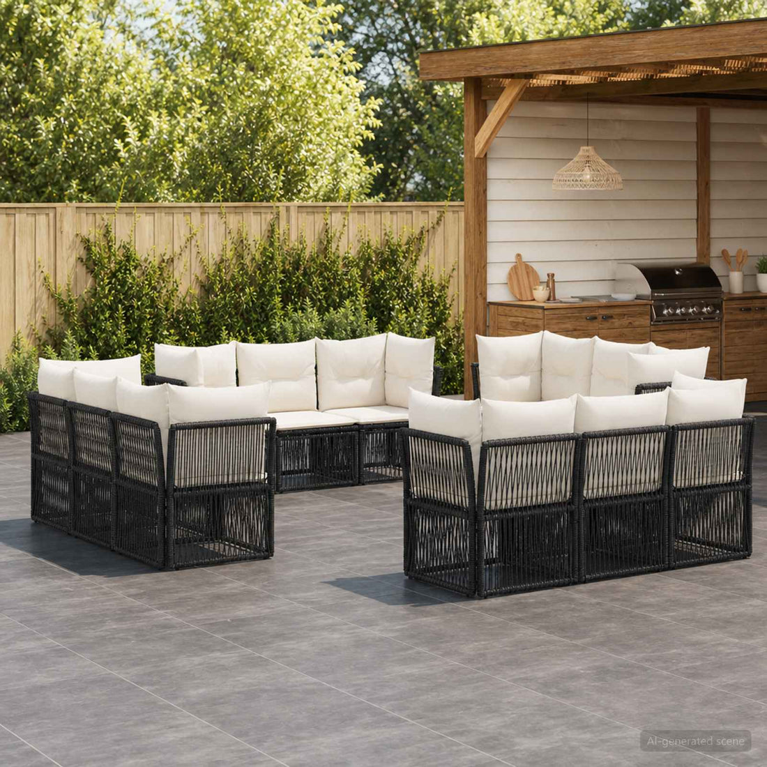 vidaXL Conjunto de sofás de jardín 12 uds. Negro ratán sintético