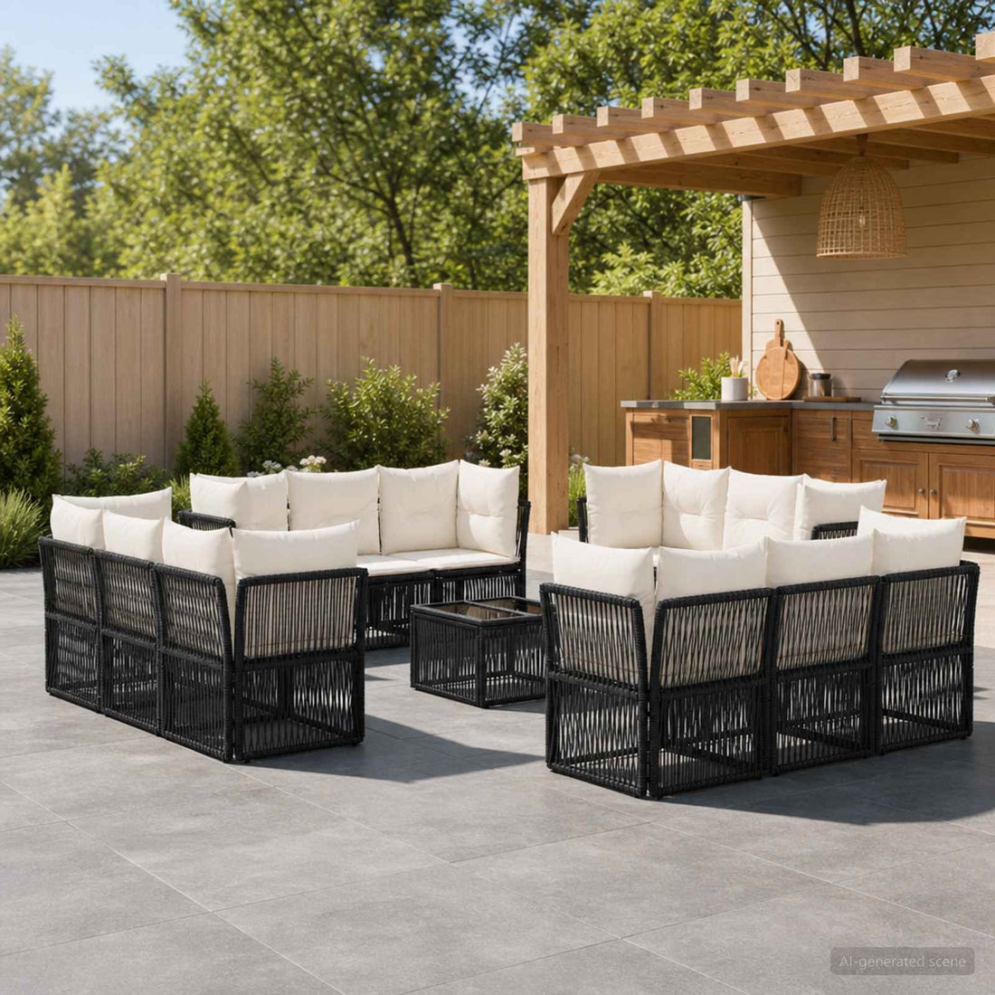 vidaXL Conjunto de sofás de jardín 13 uds. Negro ratán sintético