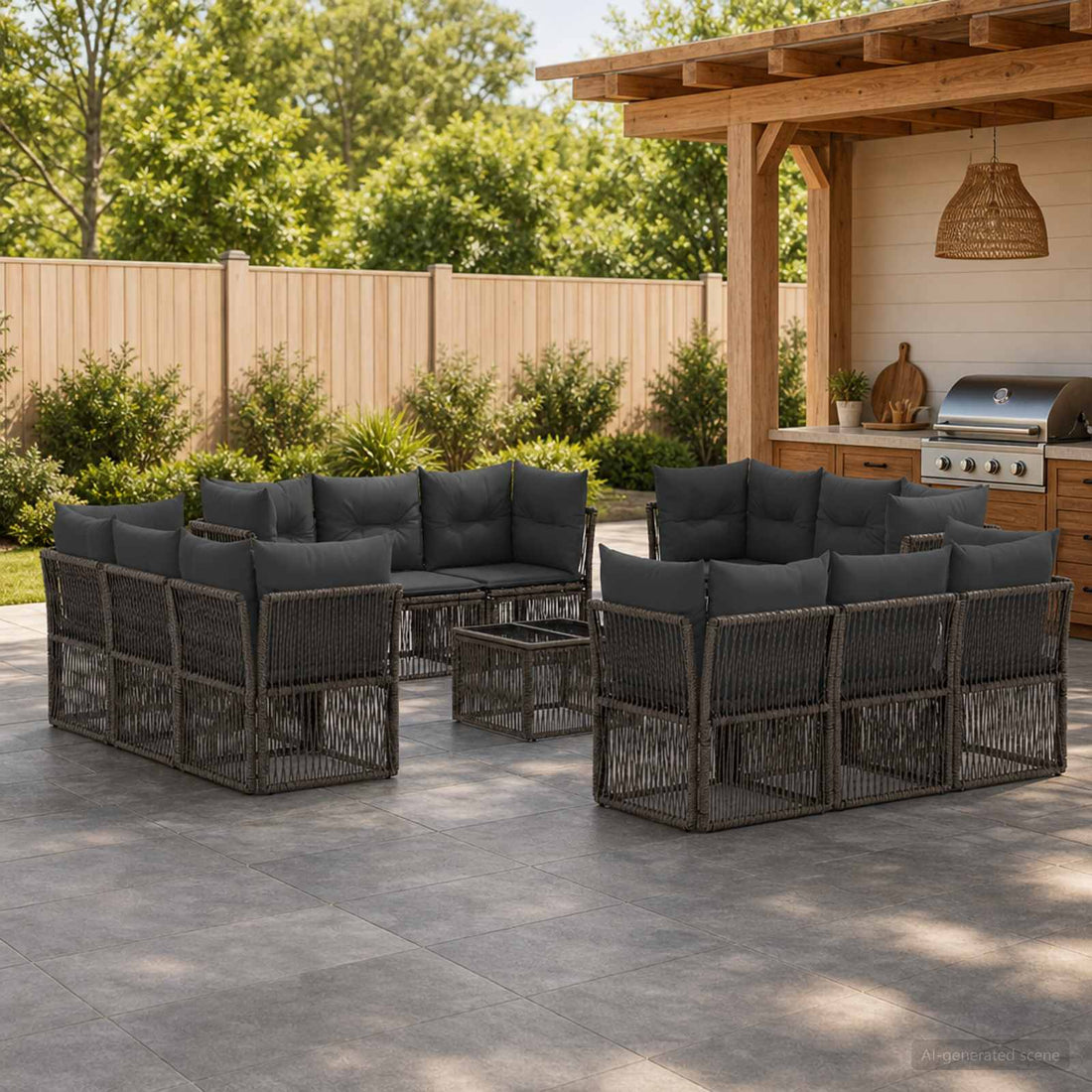 vidaXL Conjunto de sofás de jardín 13 uds. Gris ratán sintético