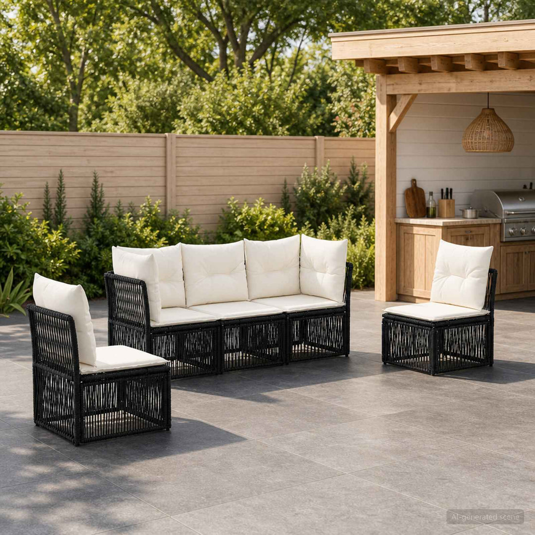 vidaXL Conjunto de sofás de jardín 5 uds. Negro ratán sintético