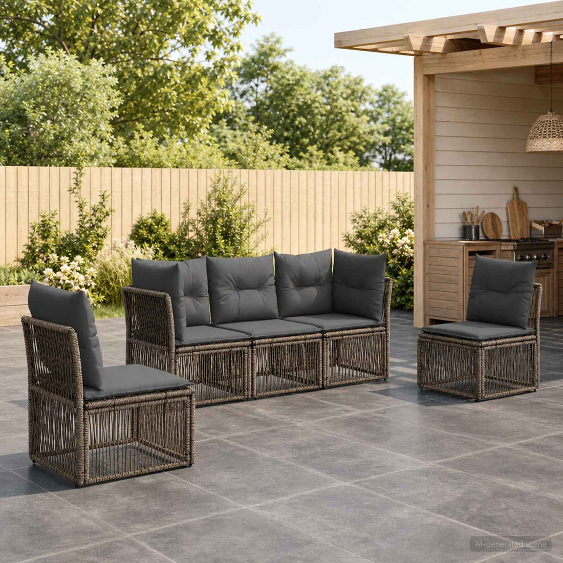 vidaXL Conjunto de sofás de jardín 5 uds. Gris ratán sintético