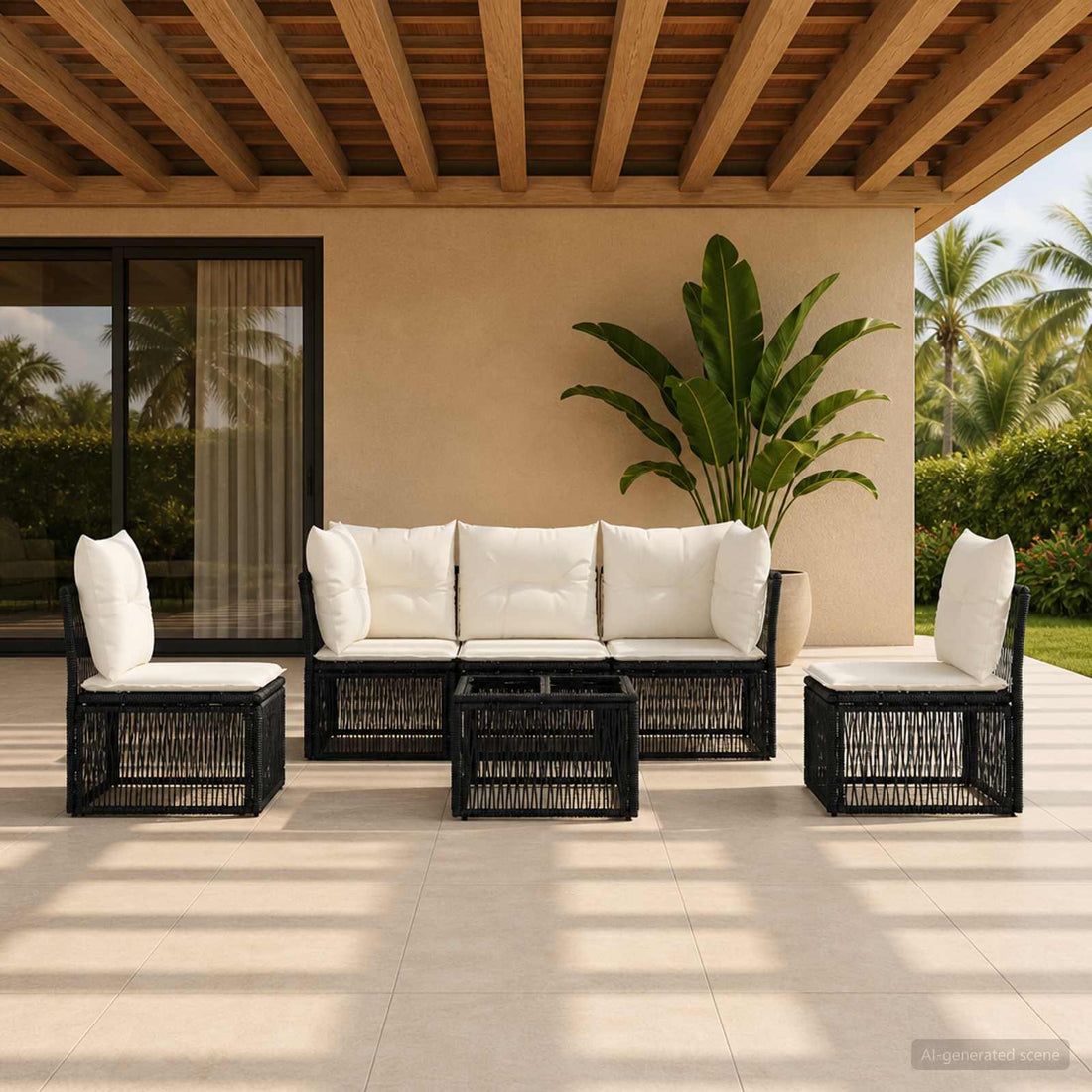 vidaXL Conjunto de sofás de jardín 6 uds. Negro ratán sintético
