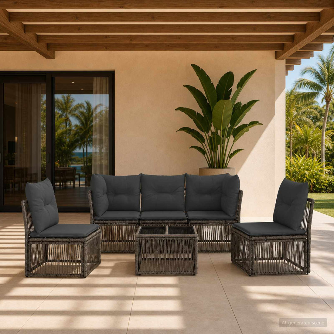 vidaXL Conjunto de sofás de jardín 6 uds. Gris ratán sintético