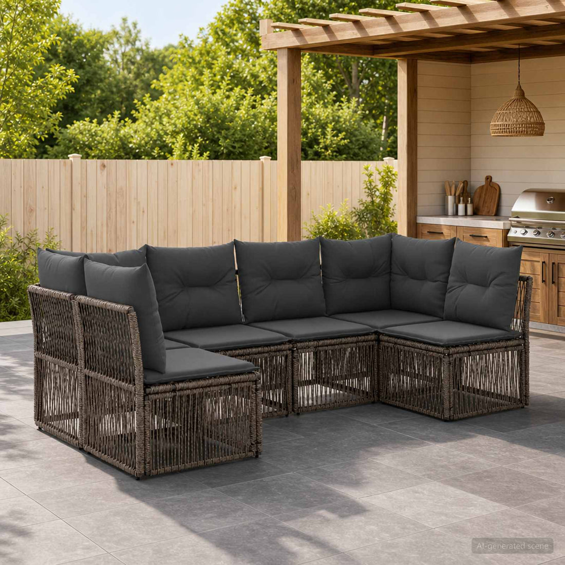vidaXL Conjunto de sofás de jardín 6 uds. Gris ratán sintético