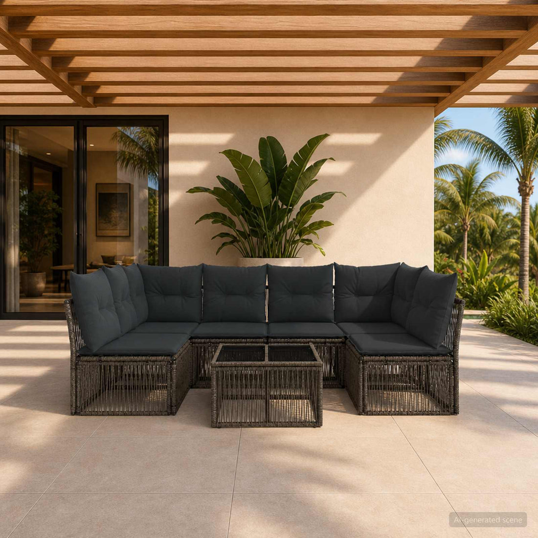 vidaXL Conjunto de sofás de jardín 7 uds. Gris ratán sintético