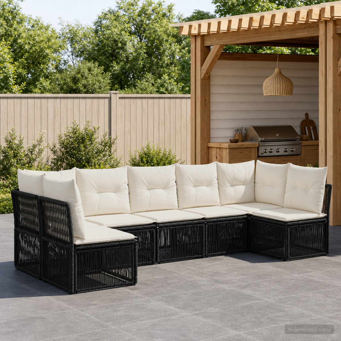 vidaXL Conjunto de sofás de jardín 7 uds. Negro ratán sintético