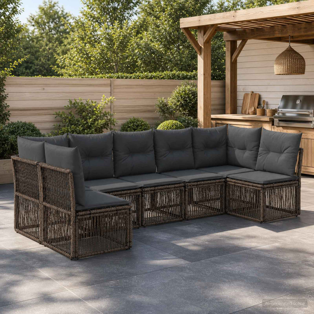 vidaXL Conjunto de sofás de jardín 7 uds. Gris ratán sintético