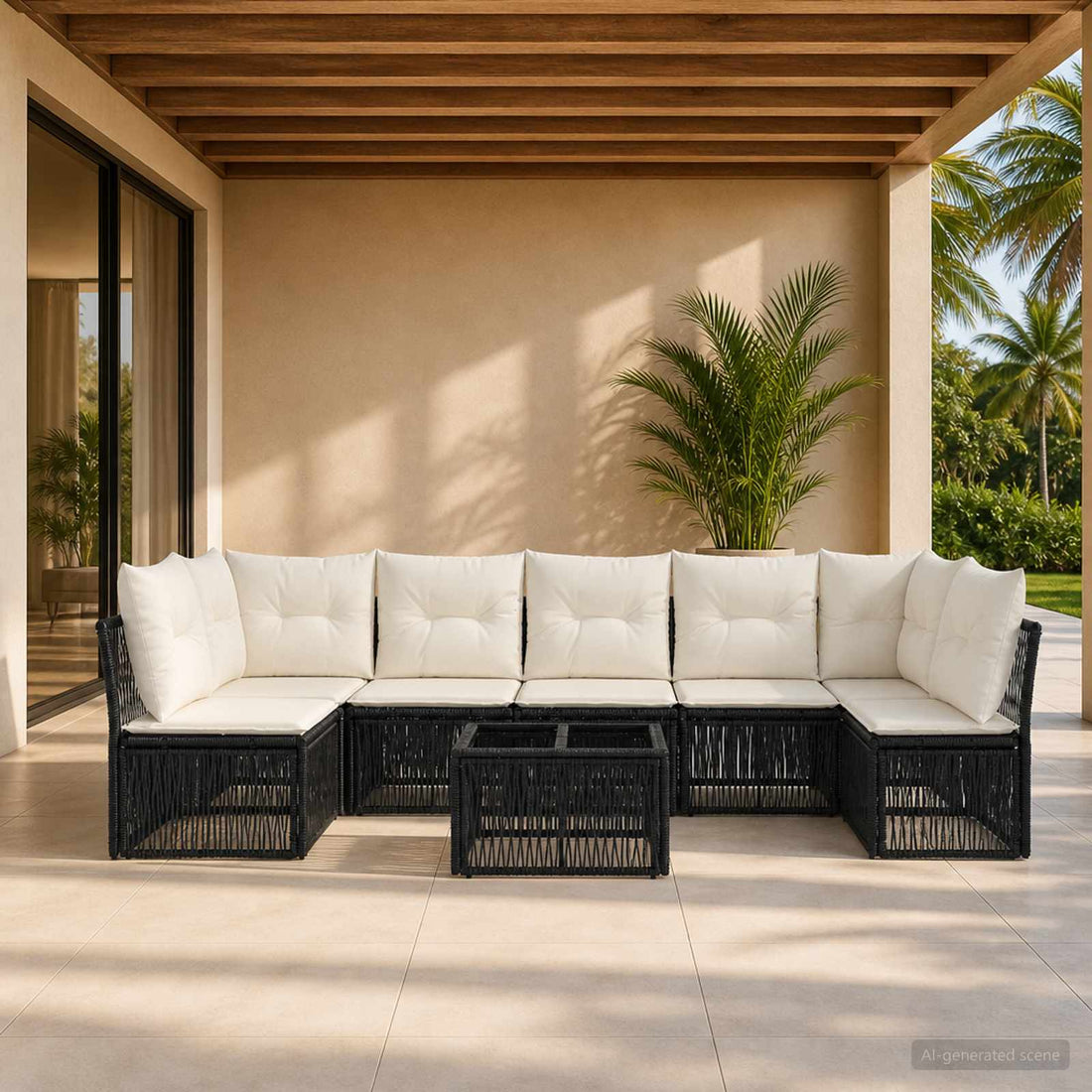 vidaXL Conjunto de sofás de jardín 8 uds. Negro ratán sintético