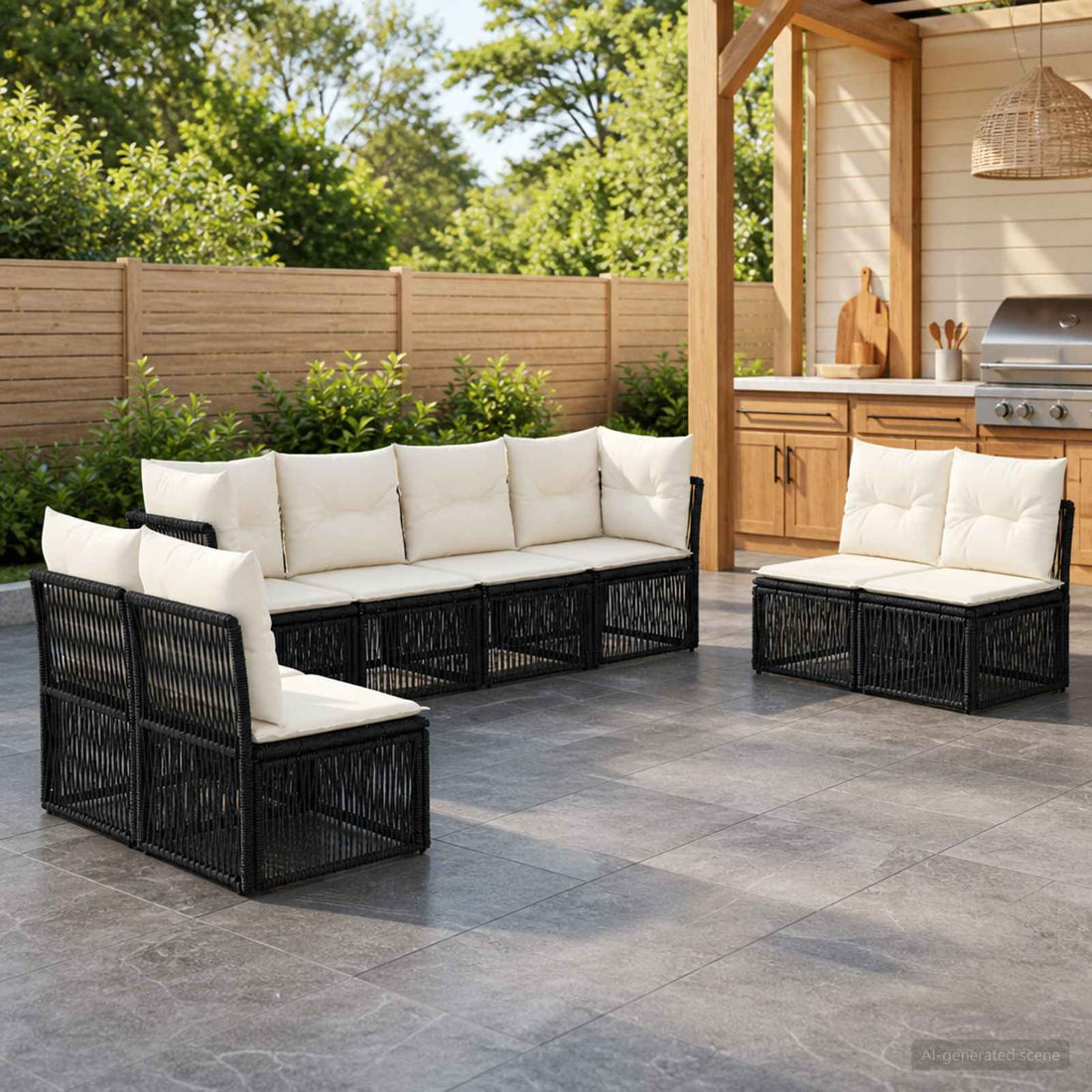 vidaXL Conjunto de sofás de jardín 8 uds. Negro ratán sintético