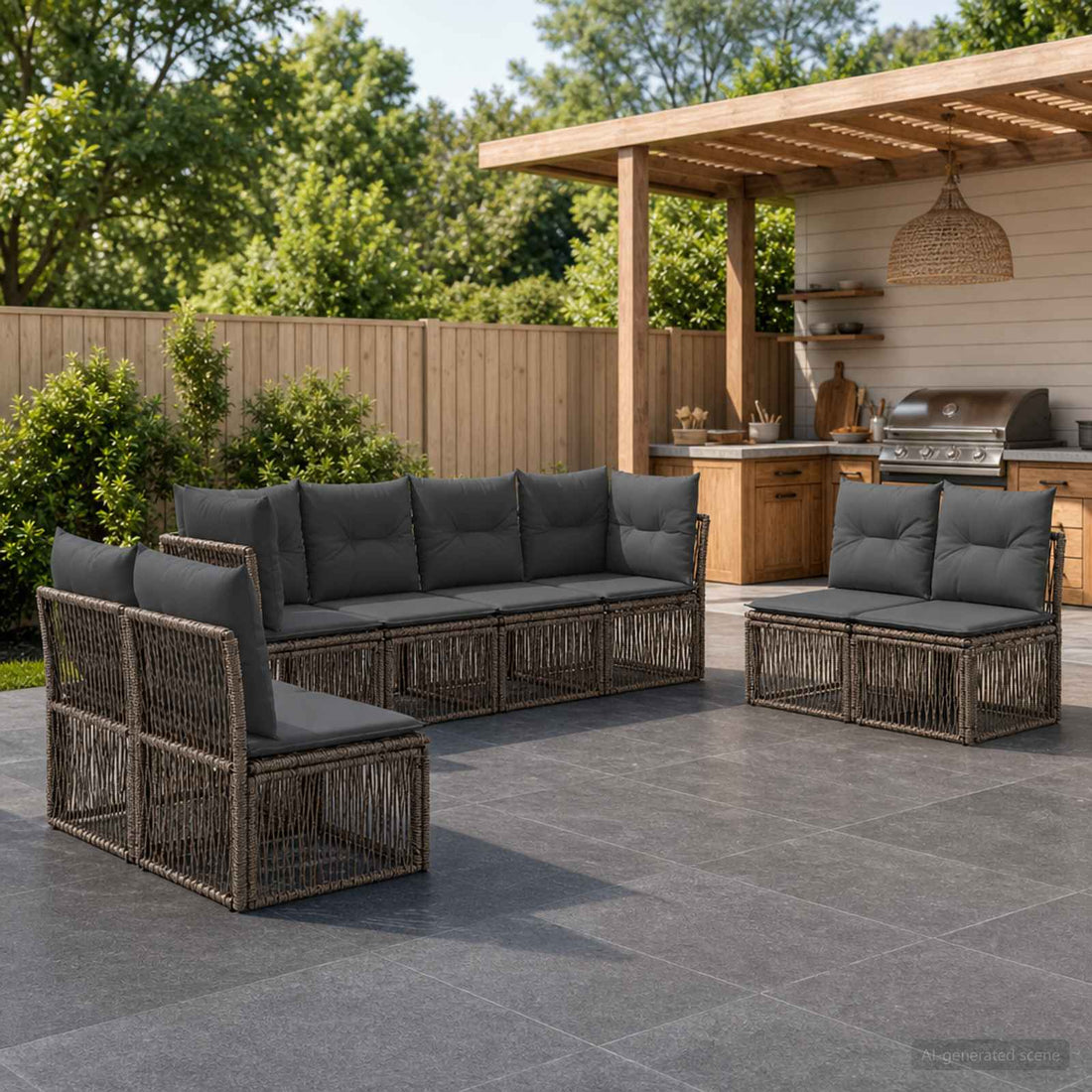vidaXL Conjunto de sofás de jardín 8 uds. Gris ratán sintético