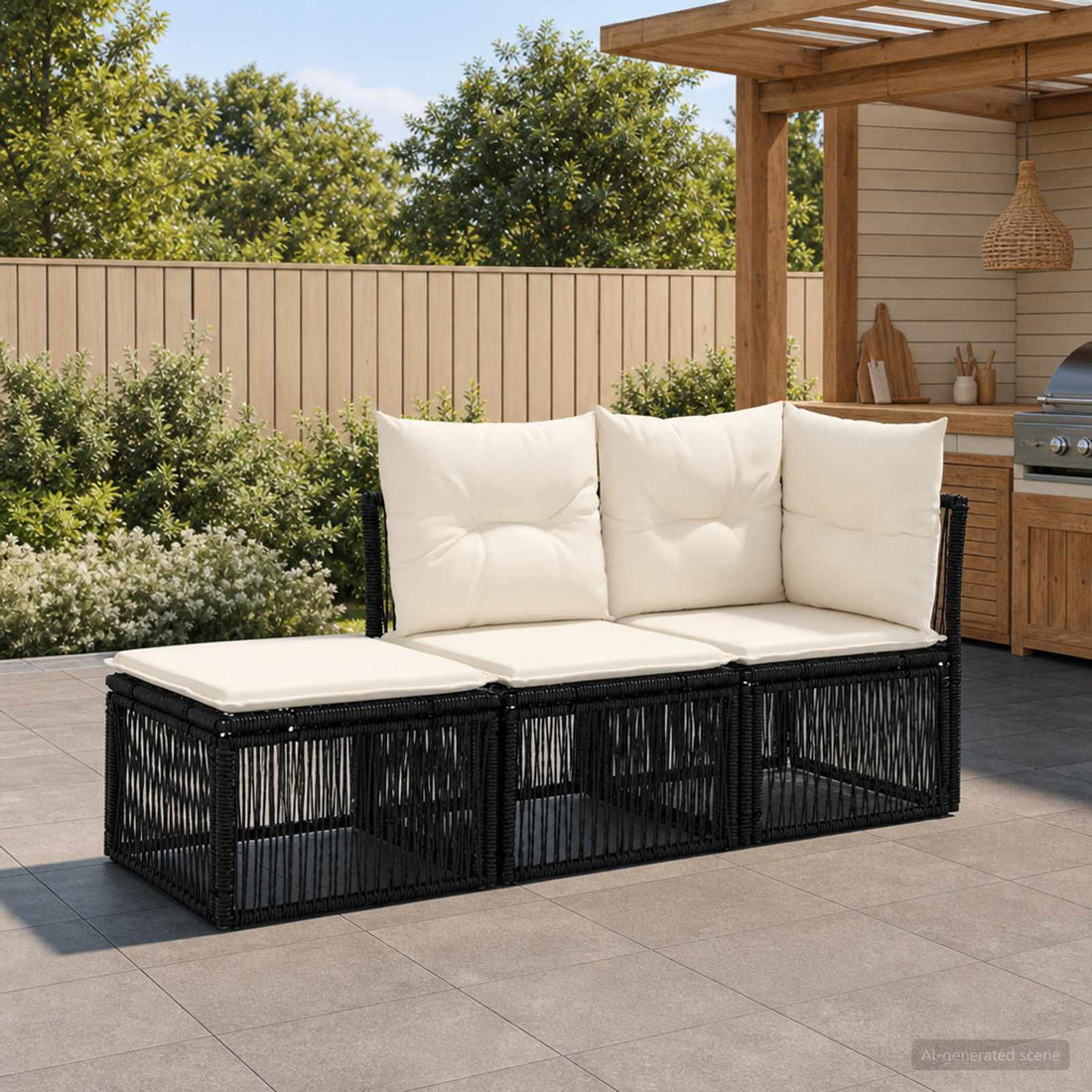 vidaXL Conjunto de sofás de jardín 3 uds. 3-Número de plazas Negro