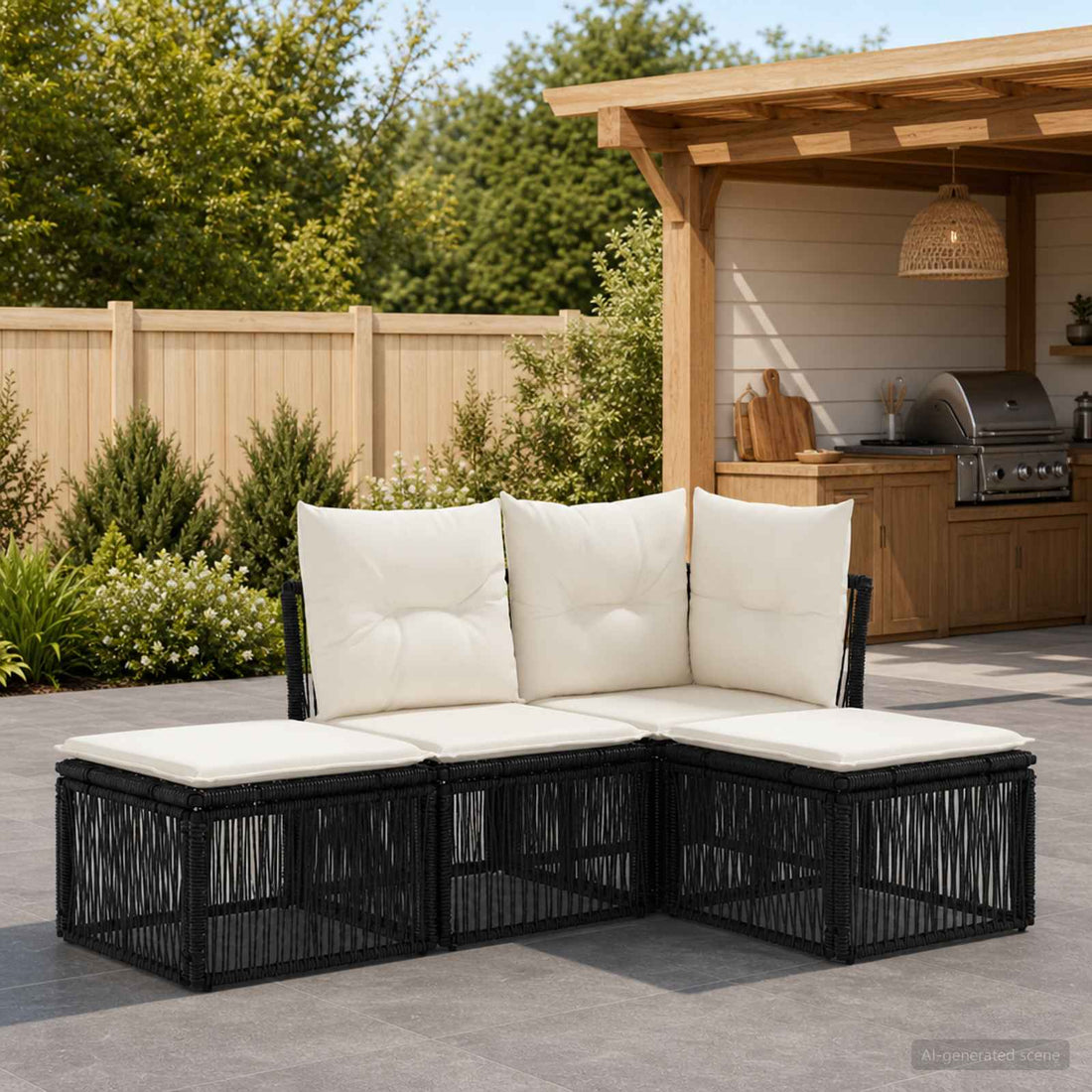 vidaXL Conjunto de sofás de jardín 4 uds. Negro ratán sintético
