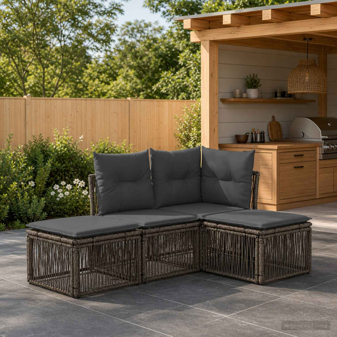 vidaXL Conjunto de sofás de jardín 4 uds. Gris ratán sintético