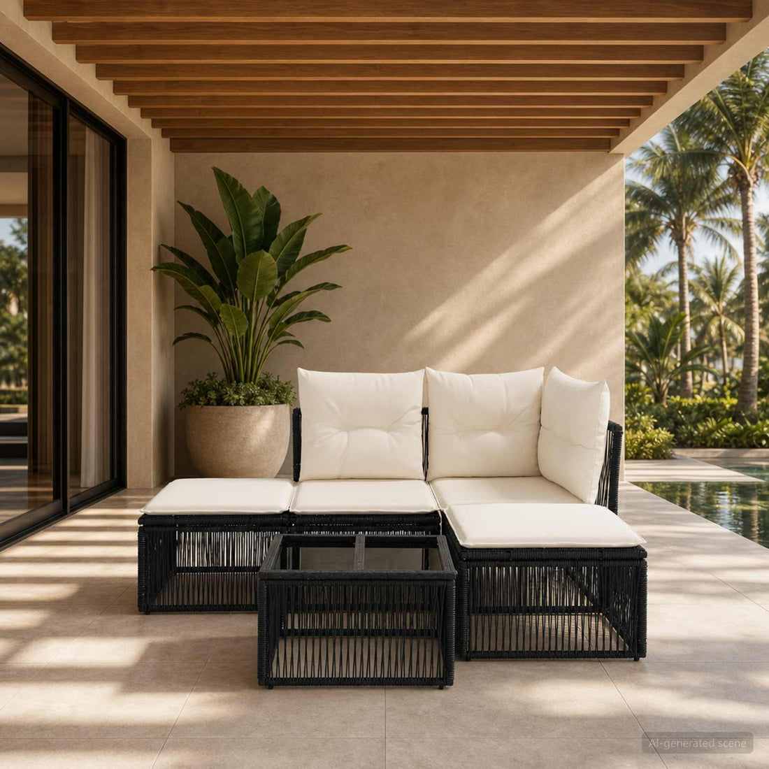 vidaXL Conjunto de sofás de jardín 5 uds. Negro ratán sintético