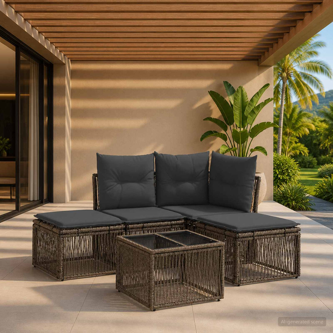 vidaXL Conjunto de sofás de jardín 5 uds. Gris ratán sintético