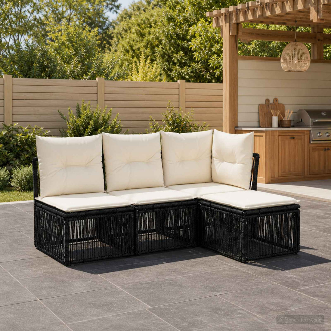 vidaXL Conjunto de sofás de jardín 4 uds. Negro ratán sintético