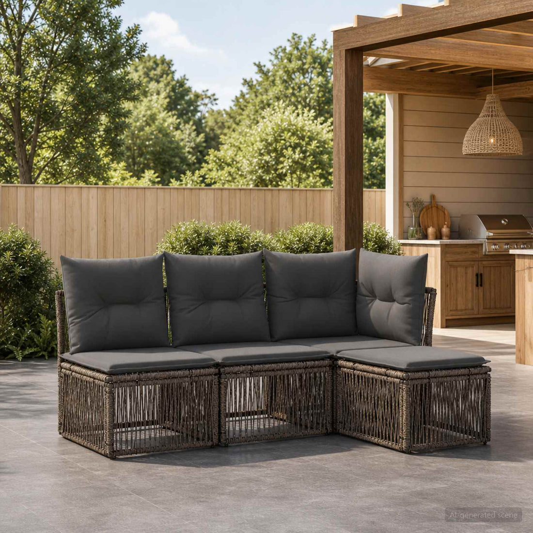 vidaXL Conjunto de sofás de jardín 4 uds. Gris ratán sintético