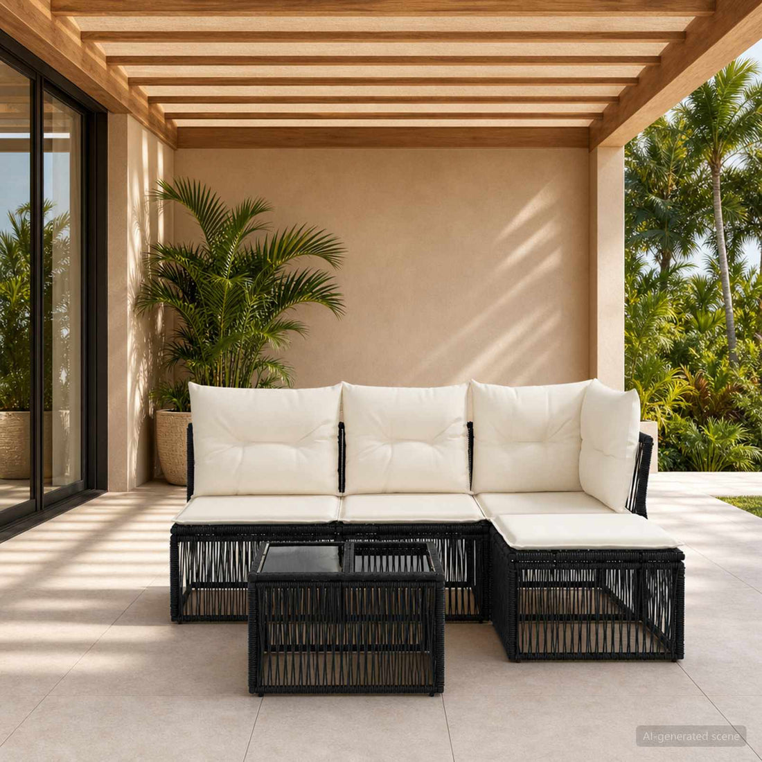 vidaXL Conjunto de sofás de jardín 5 uds. Negro ratán sintético
