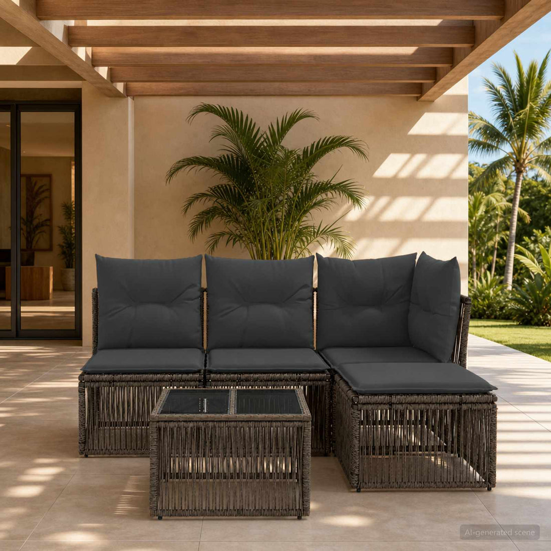 vidaXL Conjunto de sofás de jardín 5 uds. Gris ratán sintético