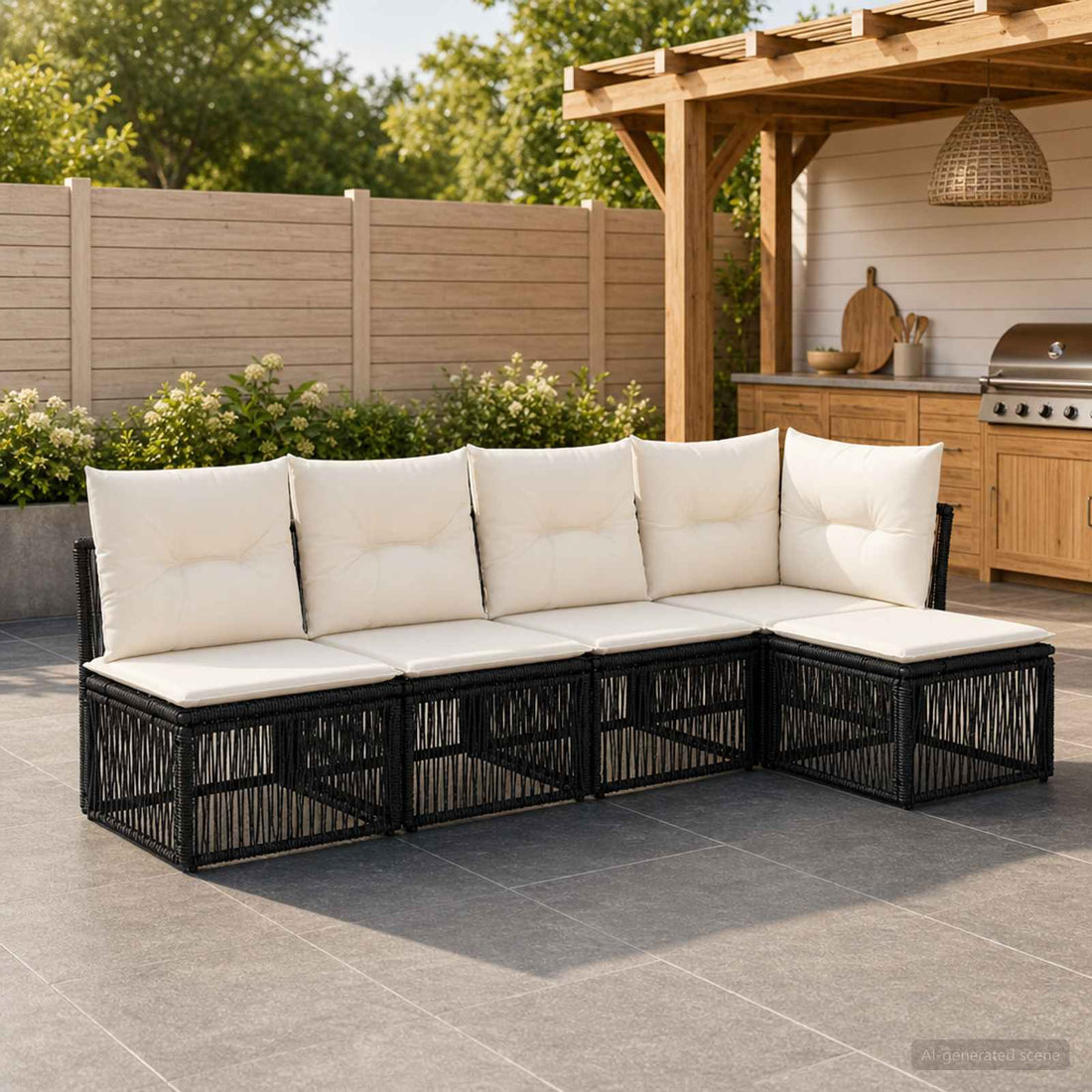 vidaXL Conjunto de sofás de jardín 5 uds. Negro ratán sintético