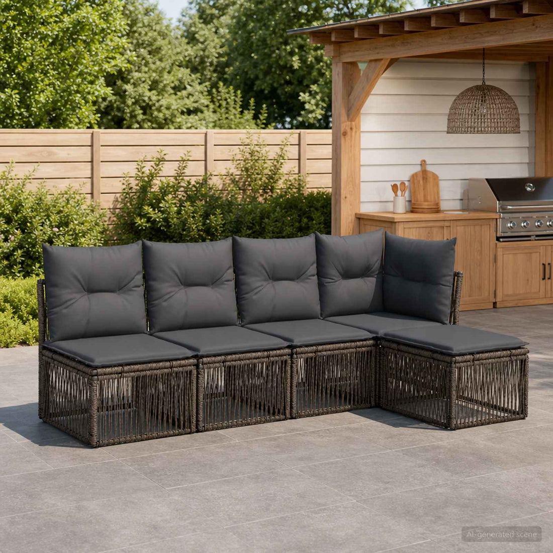 vidaXL Conjunto de sofás de jardín 5 uds. Gris ratán sintético