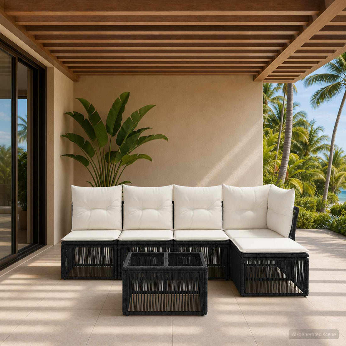 vidaXL Conjunto de sofás de jardín 6 uds. Negro ratán sintético